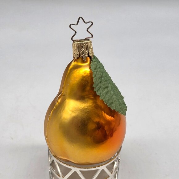 Inge Glas Pear German Glass Christmas Ornament Orange 3" - Picture 4 of 6